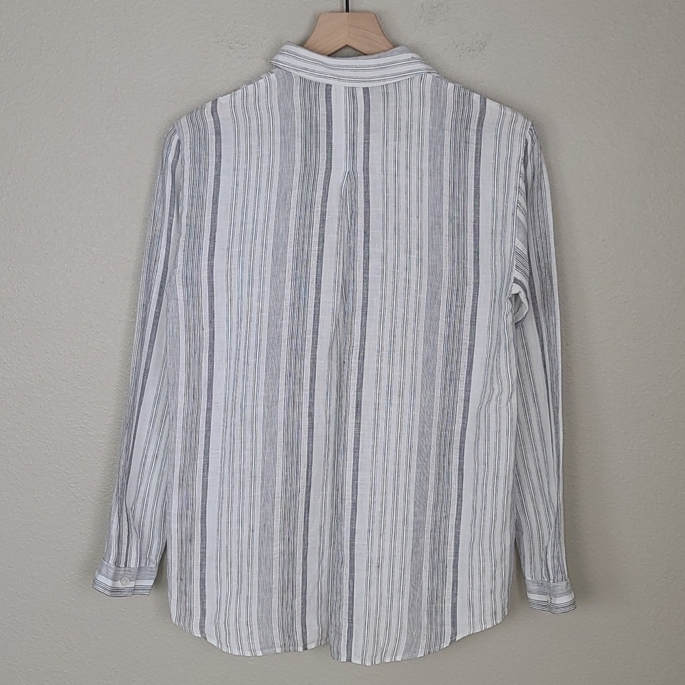 Lafayette 148 New York Striped Linen Button Down Shirt - Picture 7 of 11